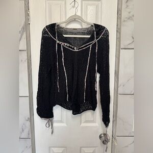 Free People Black Lace Long Sleeve Women’s Top Boho Festival